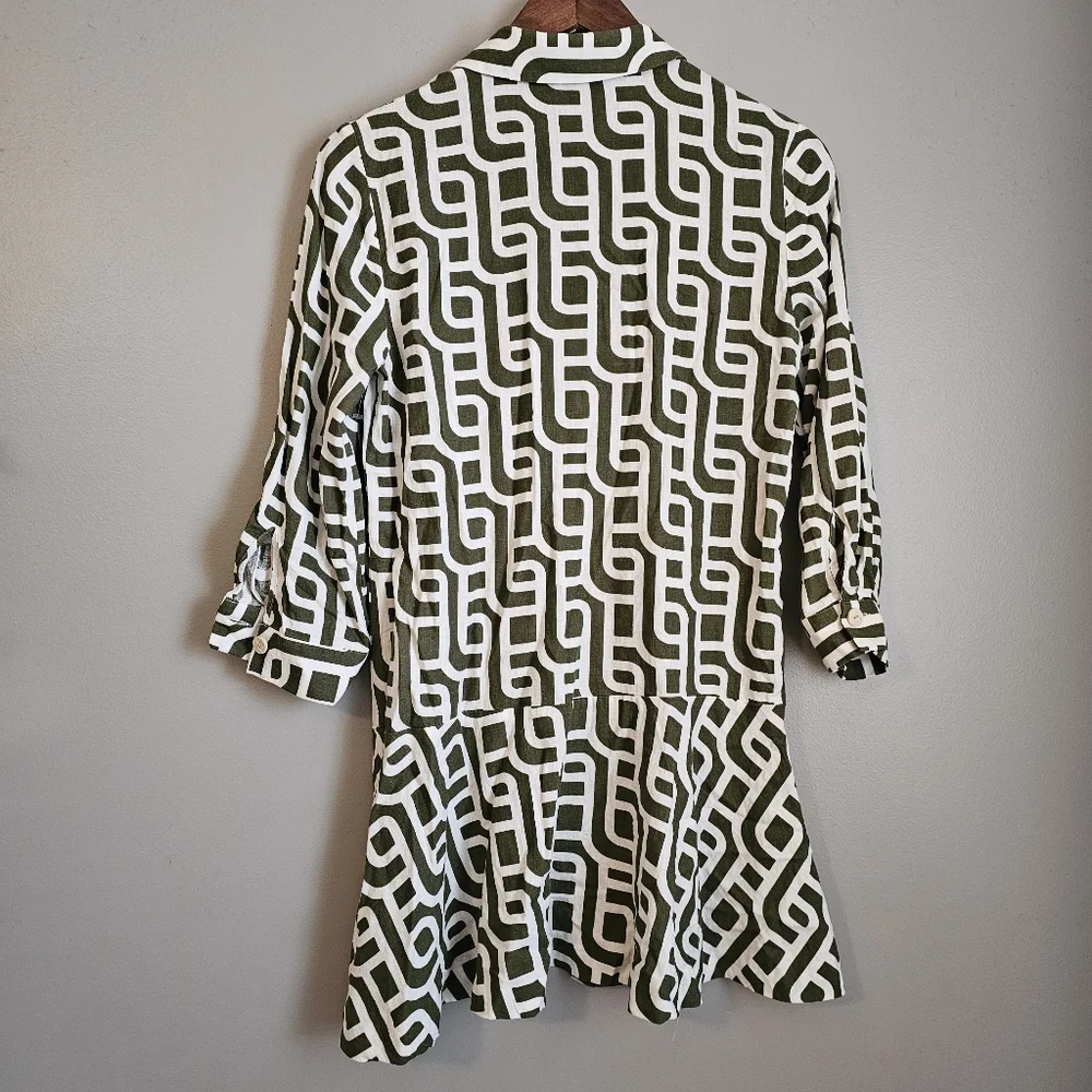 Zara linen blend geometric print collared Mini Dress Size Small - Picture 3 of 5